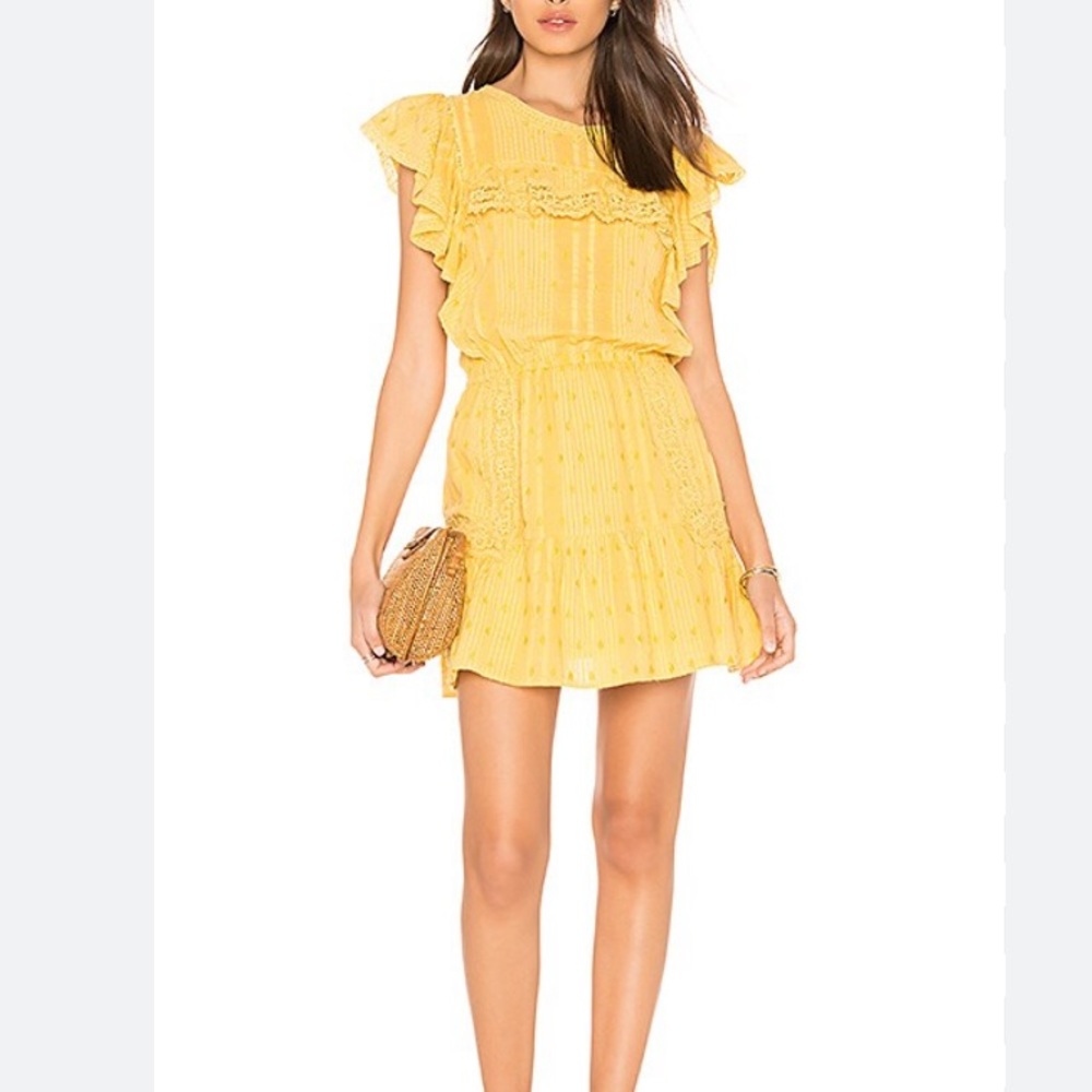 LoveShackFancy Whitney ruffle lace mini dress in marigold